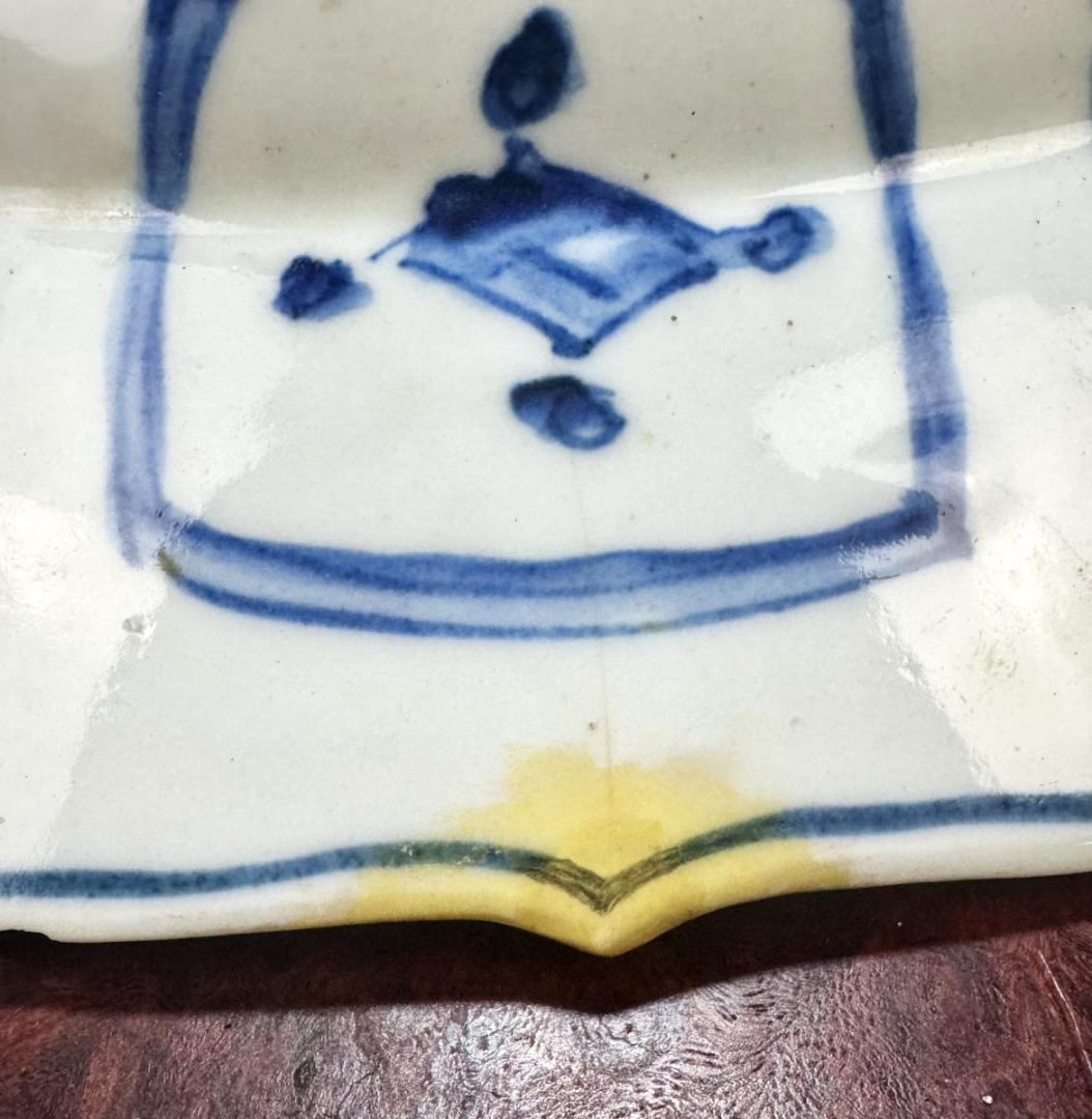 明末時代 章州平和窯 東インド会社クラック瓷青花葵口開光高士図大皿WWTT105