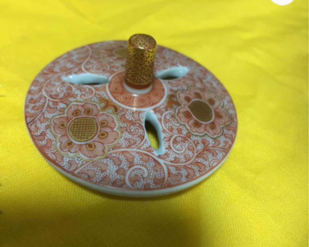 メ992  九谷佐野釜 福島武山作 香爐 赤絵虎漢三笑之図