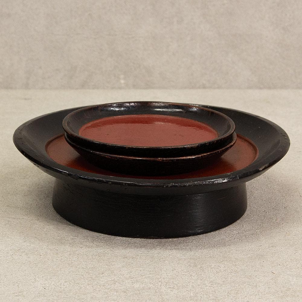 時代 根来塗 盆 皿 3点 民芸（李朝 根来 伊万里）