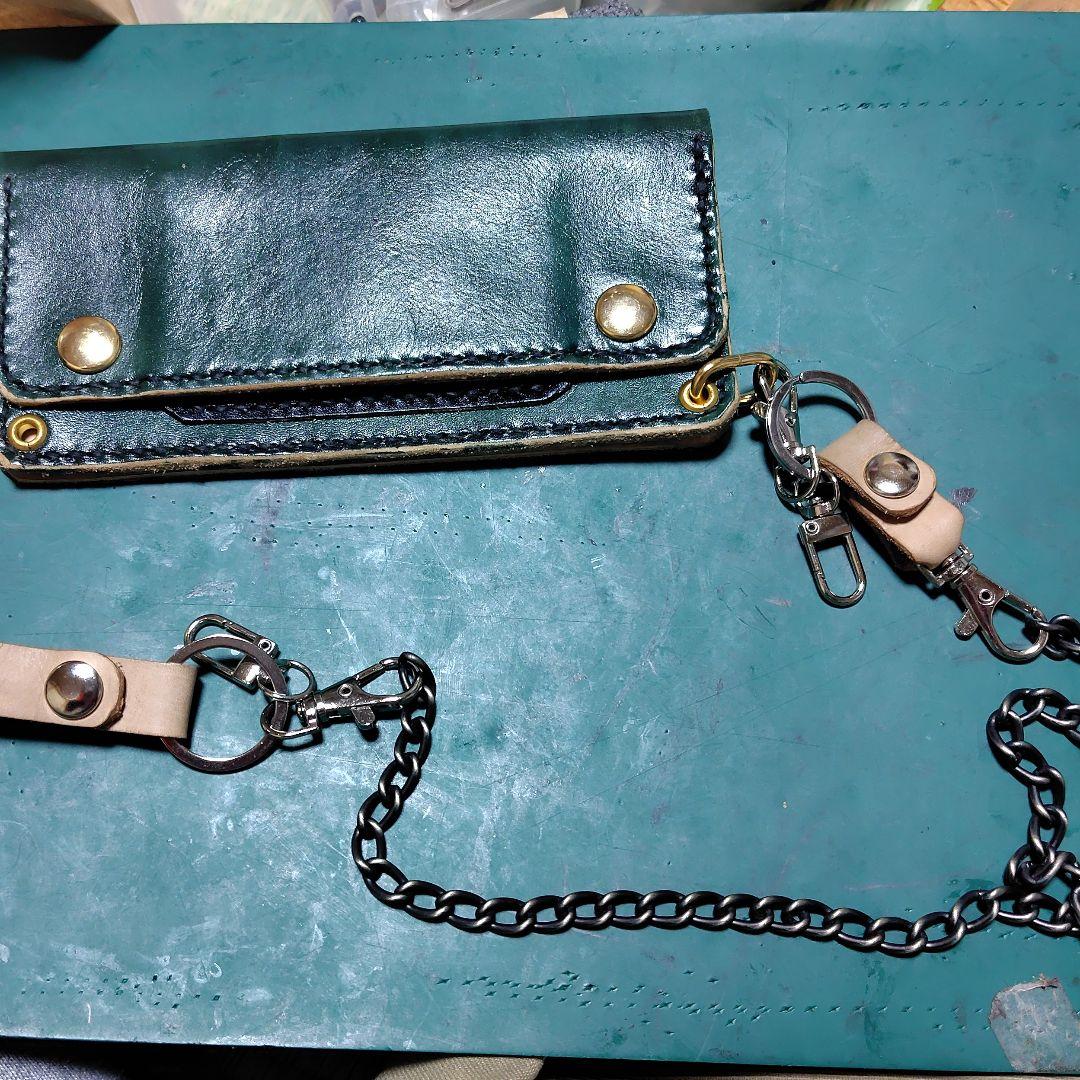 ヒカリさん専用品 チェーン＆小判カン付き トラッカーウォレット 黒×ラベンダー