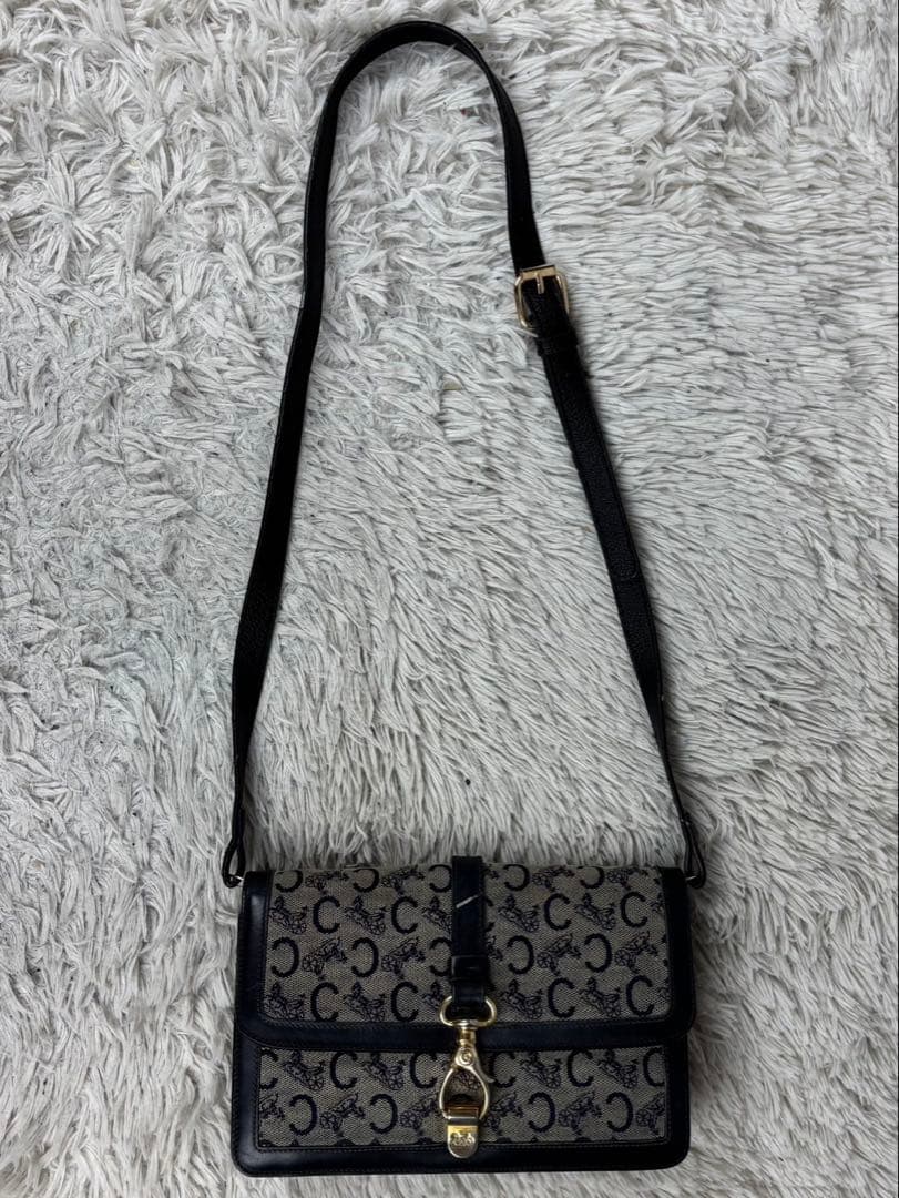 美品 セリーヌ キャンバス ショルダーバッグ Cマカダム ジャッキー ネイビー