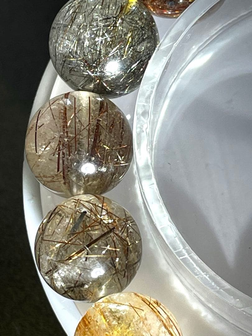 【新入荷】　ミックスタイチンルチルクォーツブレス12.9〜13.9㎜大玉（新品）