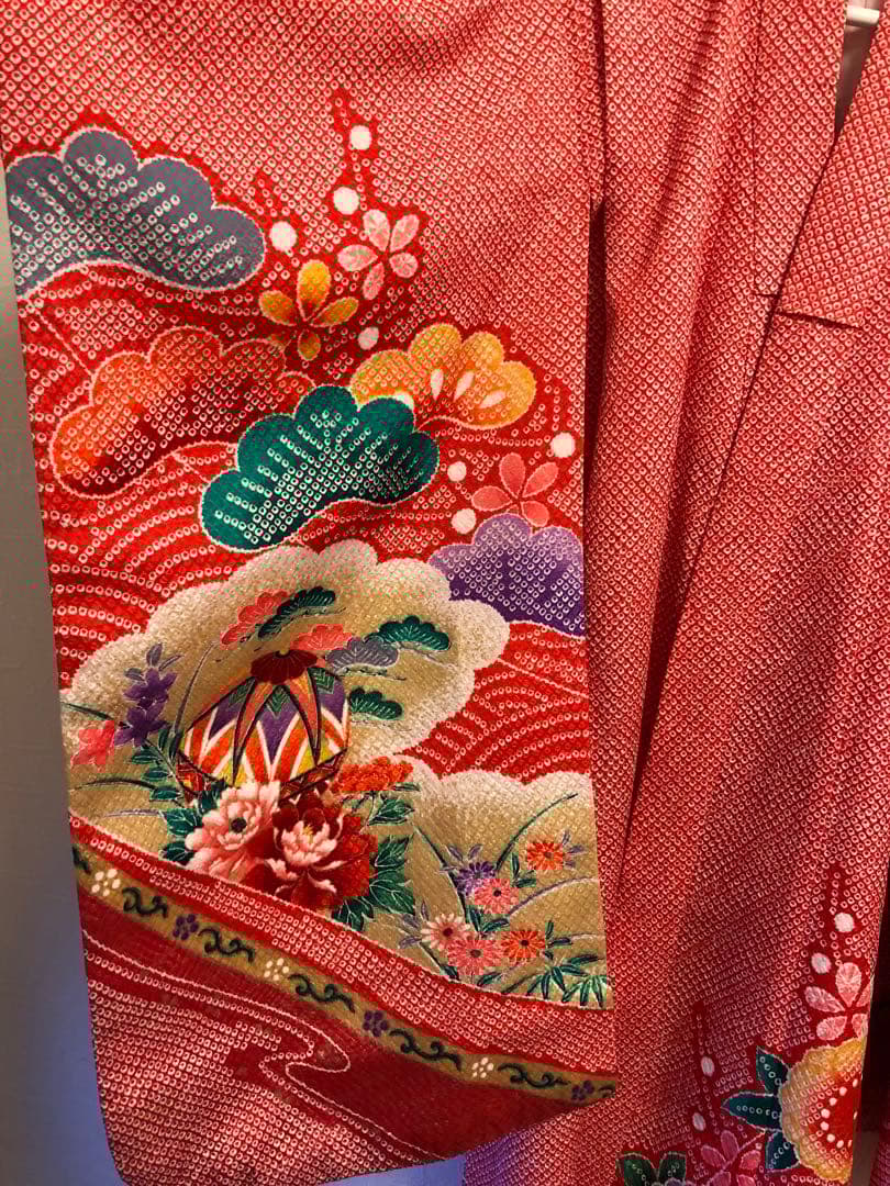 美品　絞り柄　赤　花柄　着物 七五三　7歳　女の子