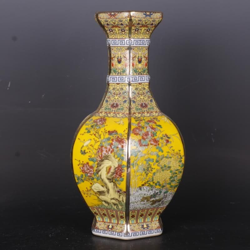 清乾隆蒔金琺瑯彩花鳥六方瓶 景徳鎮 陶磁器 装飾品 現代工芸品美術品 置物