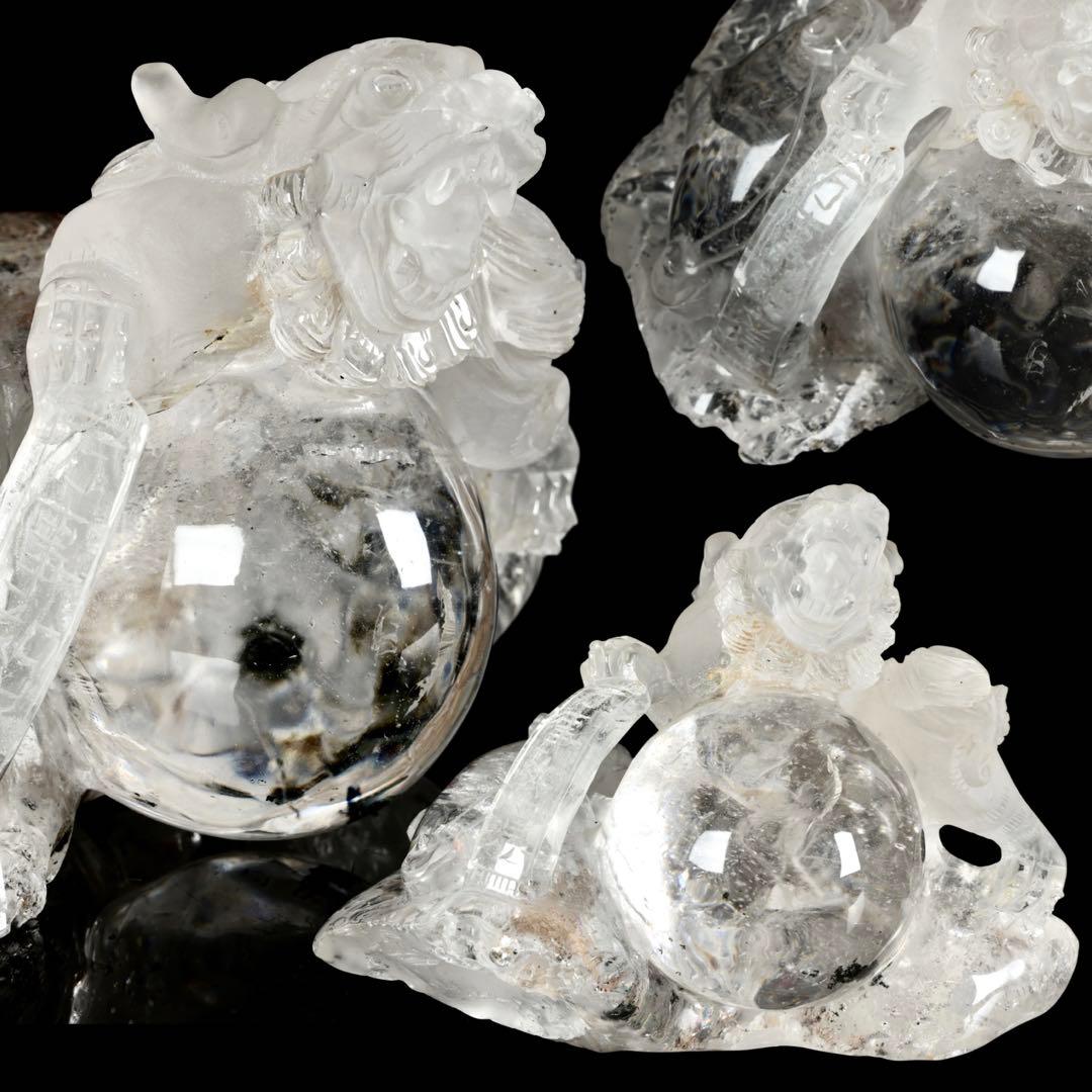 中国美術 水晶玉乗獅子 万事如意刻印 置物 老水晶彫 古水晶 唐物 古美術 骨董 中国美術 水晶玉乗獅子 万事如意刻印 置物 老水晶彫 古水晶 唐