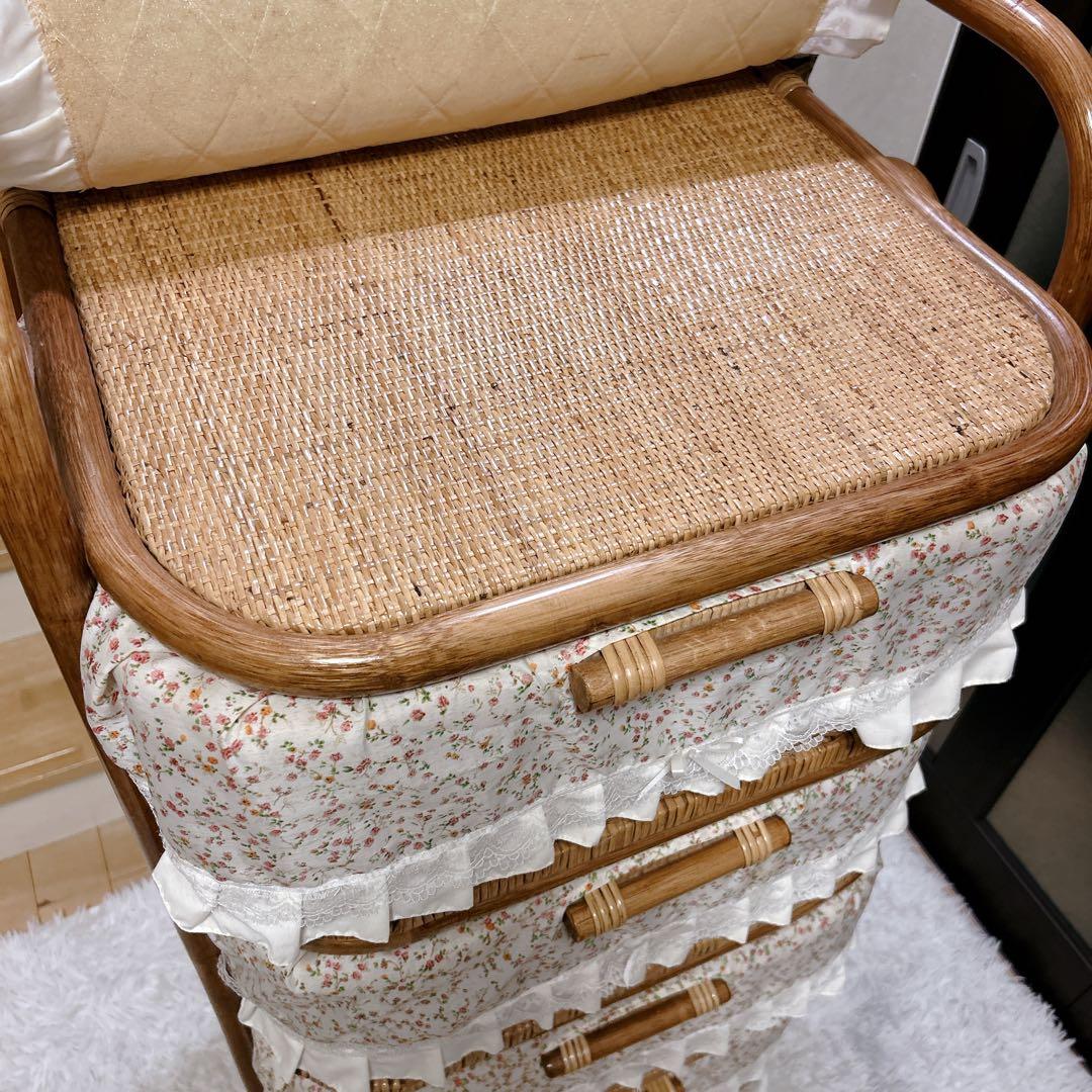 ラタンチェスト 5段 籐家具 ビンテージ キャビネット収納 ラタン