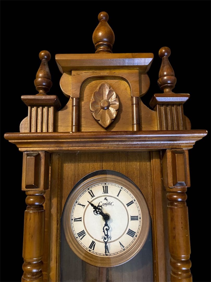 キャメロット　CAMELOT　ローマン文字　カービング　振り子　時計　壁掛け