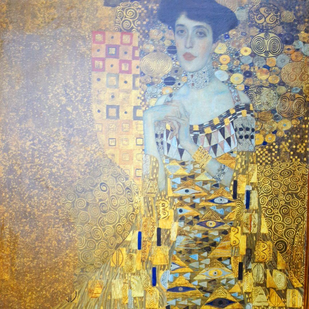 グスタフクリムト作画　絵画　バウアーの肖像　良質キャンバス　豪華　金箔額絵