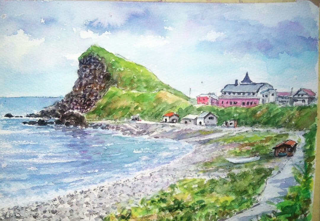 利尻、礼文島、稚内の透明水彩画。18×26㎝。