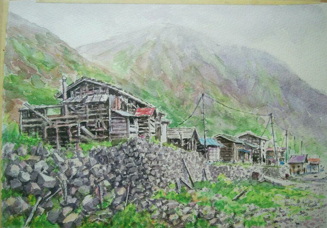 利尻、礼文島、稚内の透明水彩画。18×26㎝。