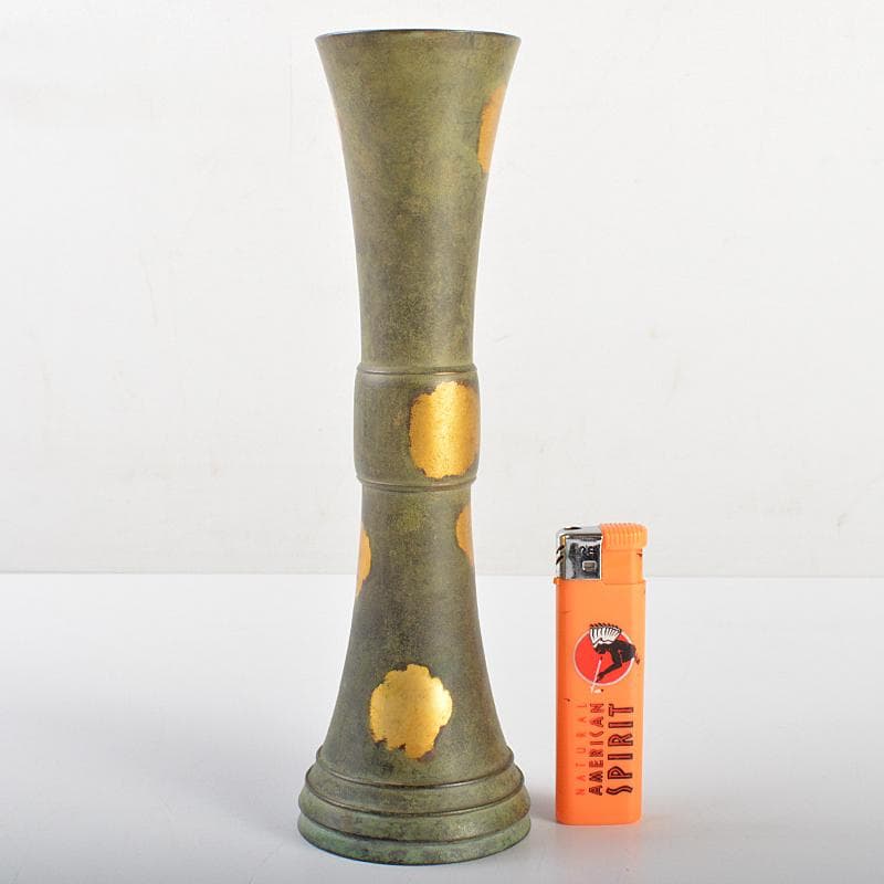 平安 秦蔵六造 塗金銅 立鼓式花瓶 共箱 D R7305 - メルカリ