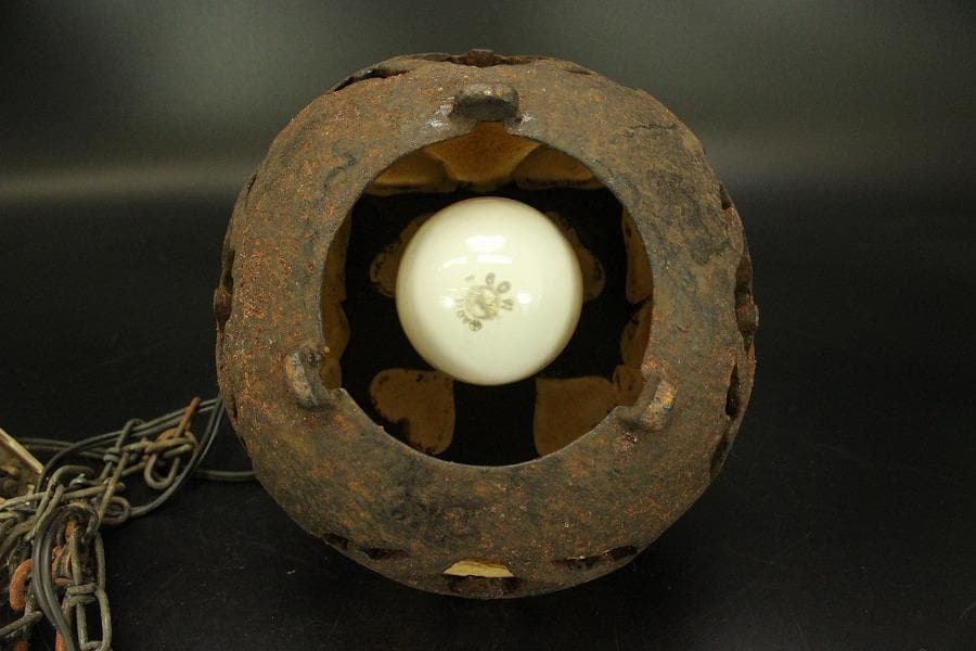 鉄製 吊り灯 和照明 吊り鎖付 時代物(A977)