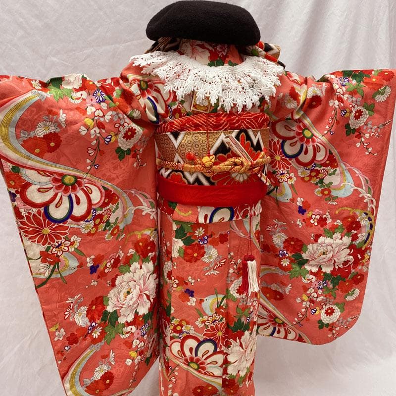 510ag50◎七五三 七歳 女児 アンティーク着物のみ レトロ ピンク◎