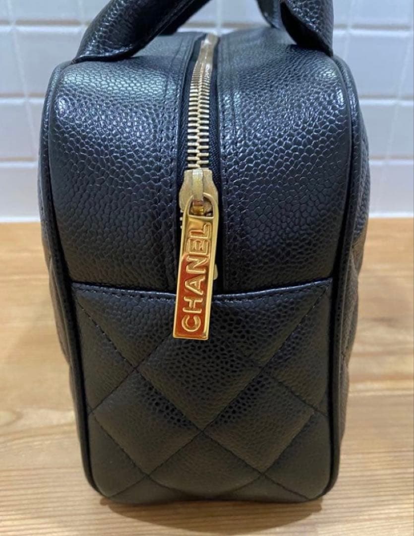 シャネルミニボストンバッグ ココマーク マトラッセキャビアスキンハンドバッグ