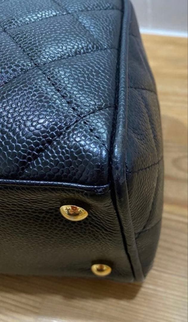 シャネルミニボストンバッグ ココマーク マトラッセキャビアスキンハンドバッグ