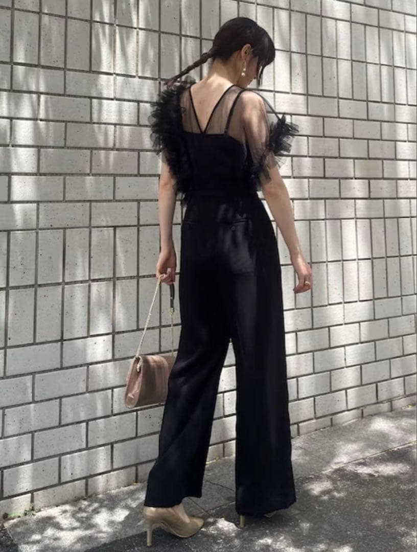 ラグナムーン チュールフリル パンツドレス オールインワン S オケージョン 黒