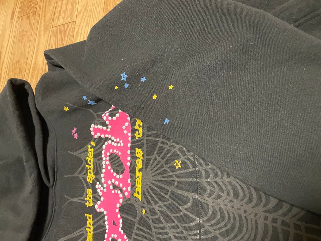 sp5der 黒 パーカー s 確実正規品