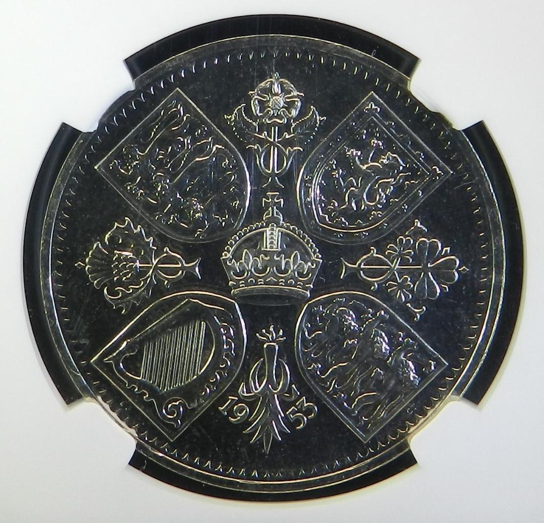 1953年 イギリス エリザベス2世 NGC 白銅貨 クラウン PF65 銀貨