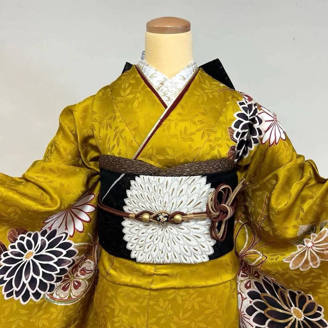からし色シックな菊の柄の振袖フルセット