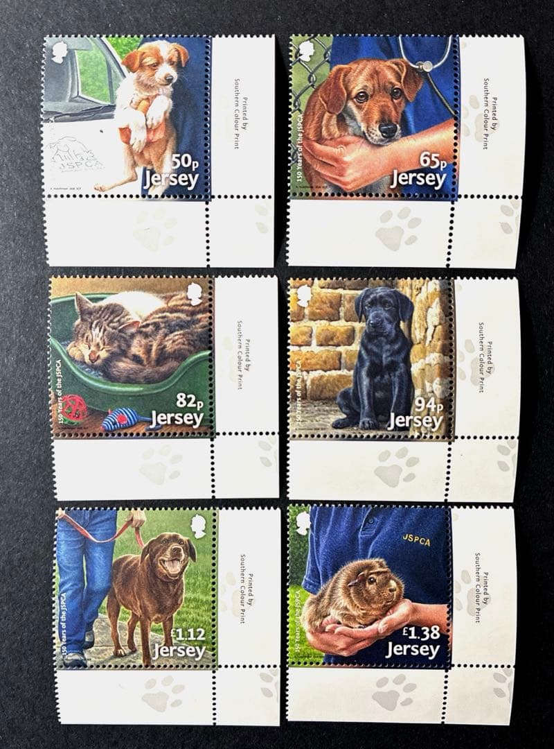 海外切手 未使用 外国切手 ジャージー島 2018年 動物愛護 ペット 6種
