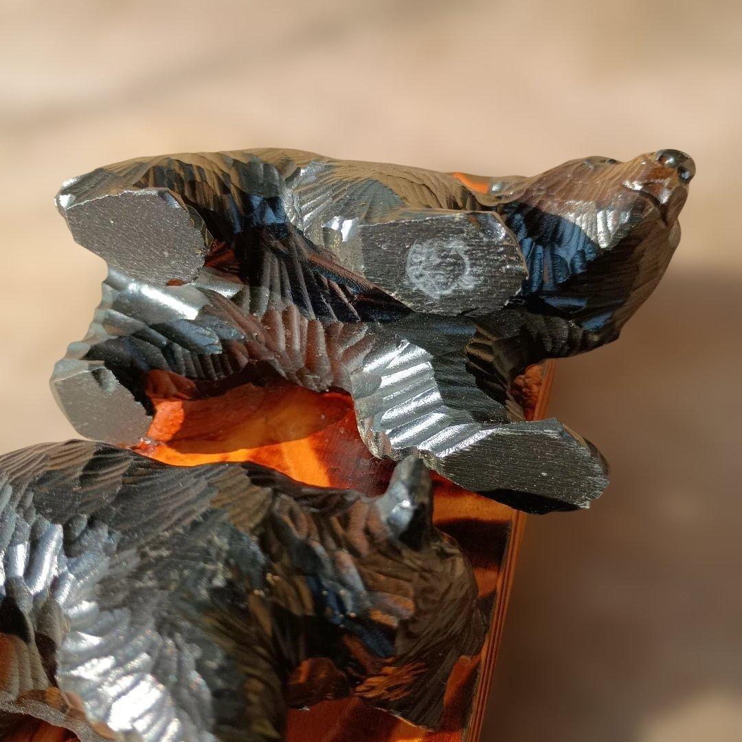 北海道 堀井民芸 熊彫 木彫り熊 ガラス目 一刀彫 置物 オブジェ 骨董