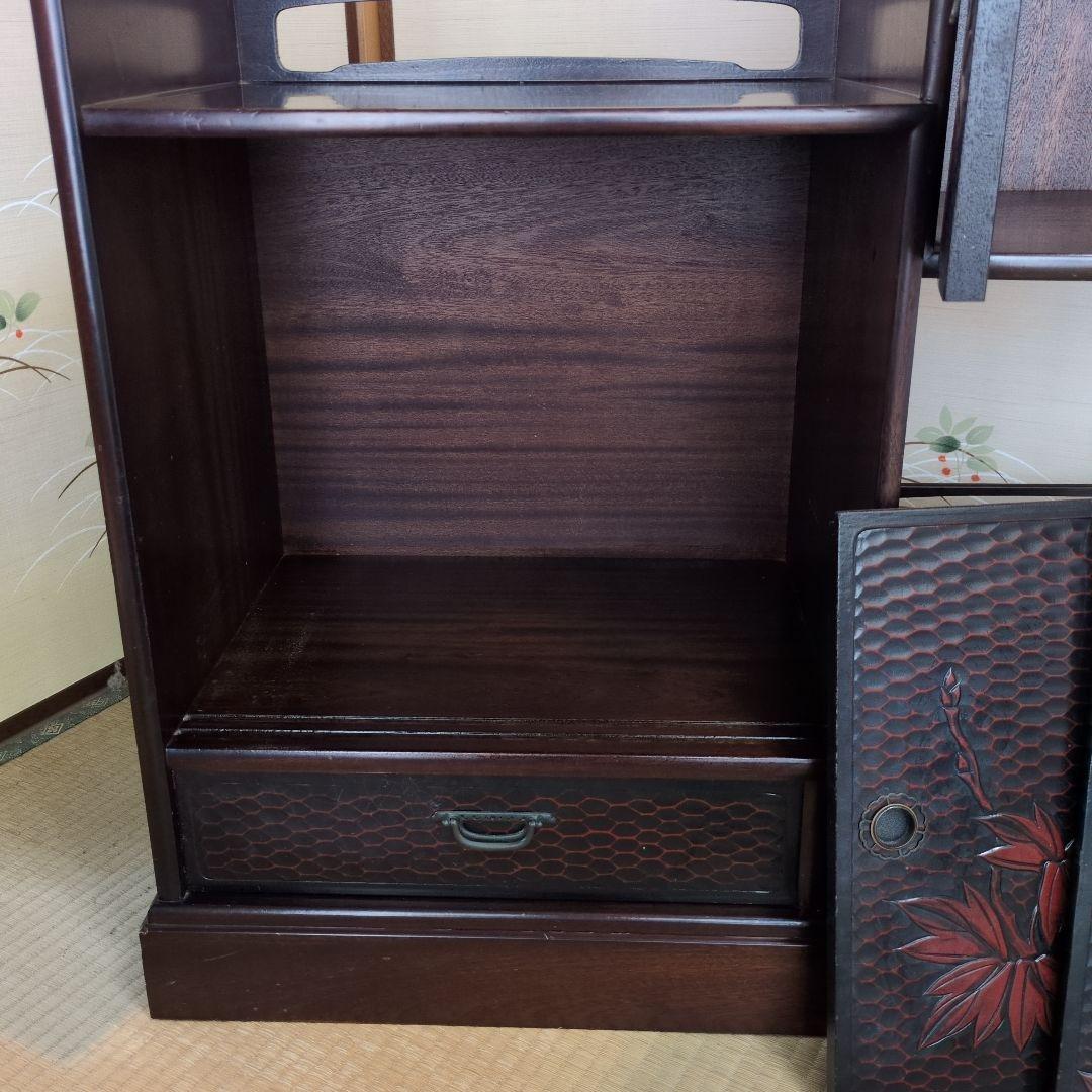 昭和レトロ 鎌倉彫 茶箪笥 和製 飾り棚 シェルフ アンティーク 骨董の