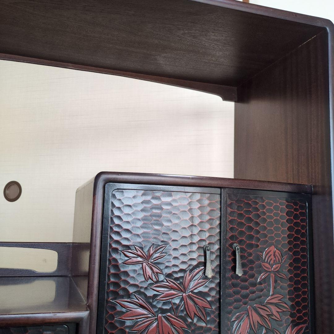 昭和レトロ 鎌倉彫 茶箪笥 和製 飾り棚 シェルフ アンティーク 骨董の