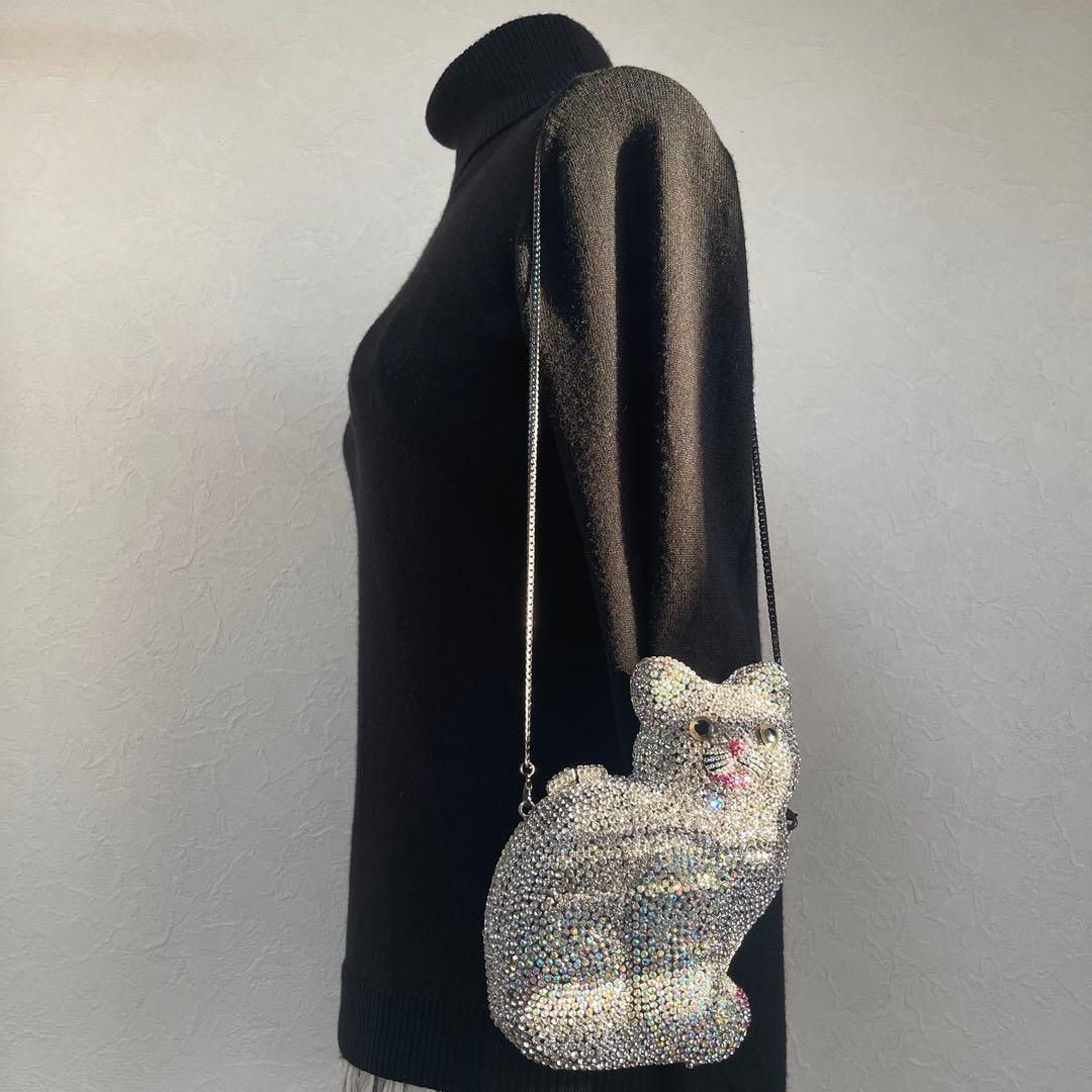 ネコ型 猫型 ダイカット ラインストーン バッグ 鞄 キラキラ パーティー 豪華