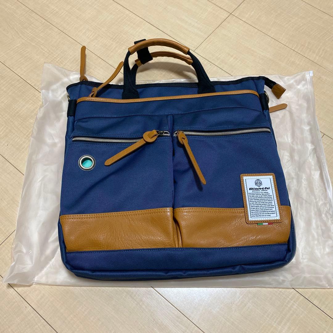 【美品】【新品未使用】Bianchi ビジネストート　リュック3way ブルー