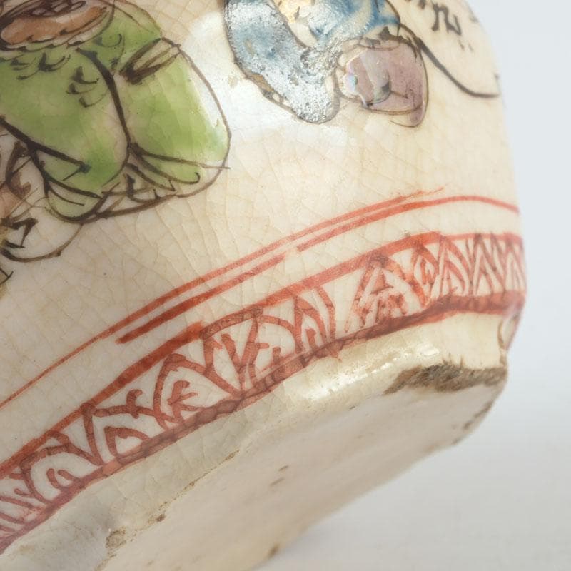 茶道具 九谷焼 古九谷 人物文 茶入 黒柿蓋 仕覆付 V 9669