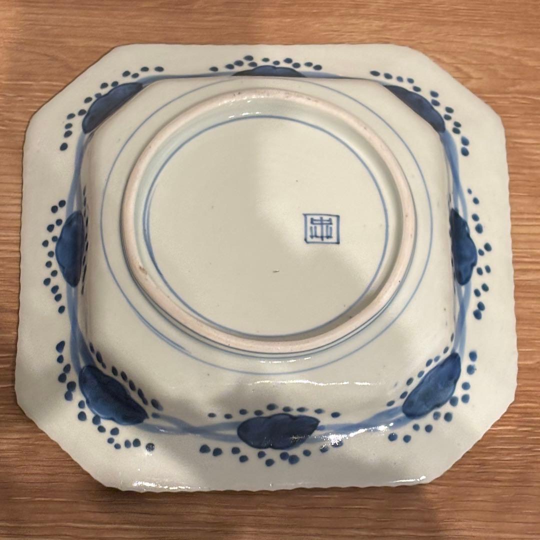 古伊万里 伊万里焼 角皿 染付花の図八角皿