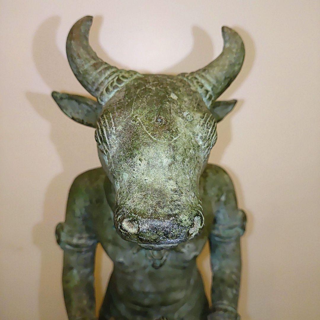青銅 牛頭人型 彫刻 約28cm チベット仏教の牛頭法王