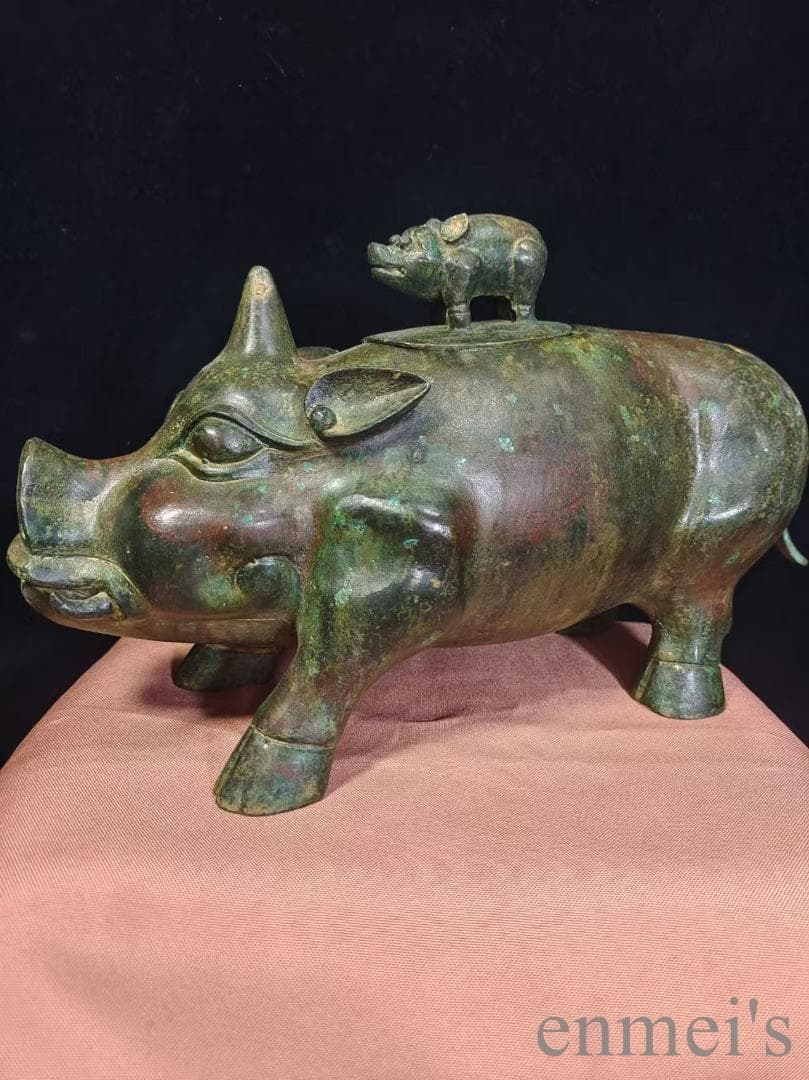 中国古美術【猪尊】西周青銅器 盛酒器 礼器 骨董 純銅製 古