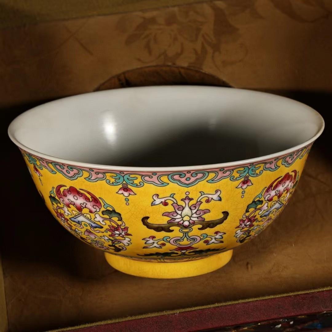 中国古美術・珍品旧蔵・七宝彩磁器の碗セット・茶碗・純手描き・箱付・置物・文房具