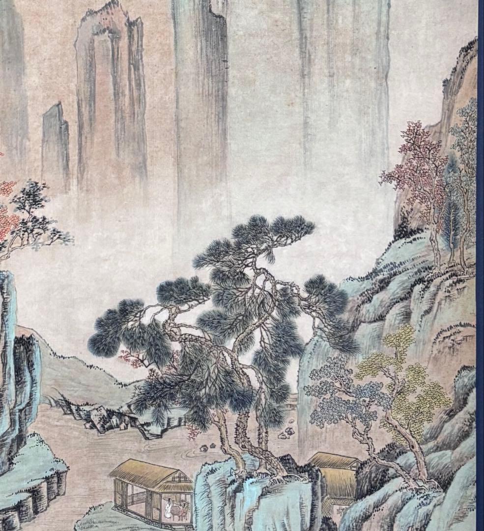 水墨画 掛け軸 北宋人之山水図 謝光力画 絵画 山水 カラー 張大千大風堂