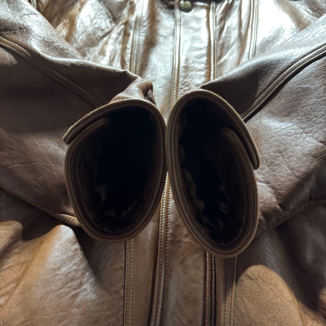 希少】シングルライダース XL シープスキン バックロゴ 短丈 ボックス 本革