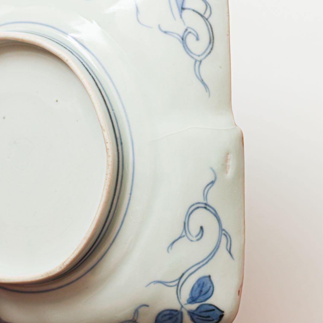 古伊万里　伊万里　テッセン　鉄線　変形　皿　2客セット　金継ぎ　材料　染付