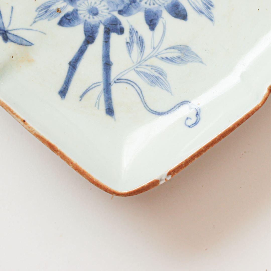 古伊万里　伊万里　テッセン　鉄線　変形　皿　2客セット　金継ぎ　材料　染付