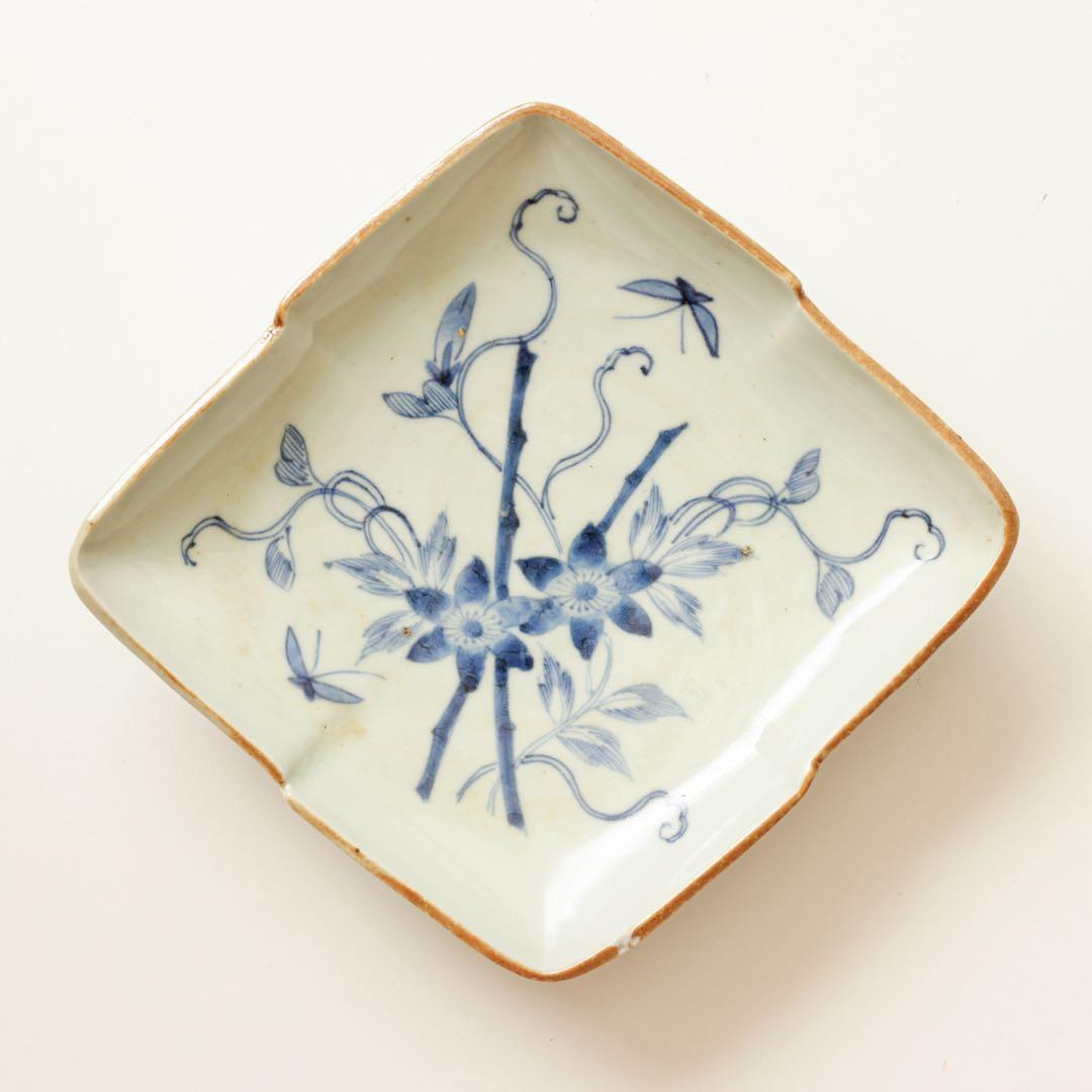 古伊万里　伊万里　テッセン　鉄線　変形　皿　2客セット　金継ぎ　材料　染付