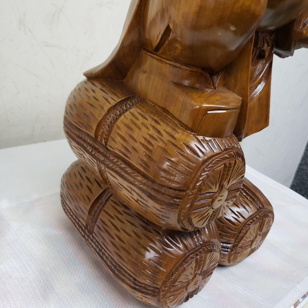 Bフライデー蔵出し大特価中 縁起物 楠材1木彫り☆大黒天像☆全高