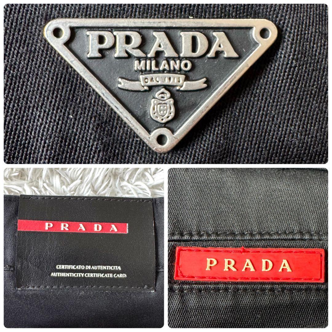 極美品 PRADA プラダ ストレッチ チノパン ラバーロゴ 三角ロゴ 32 黒
