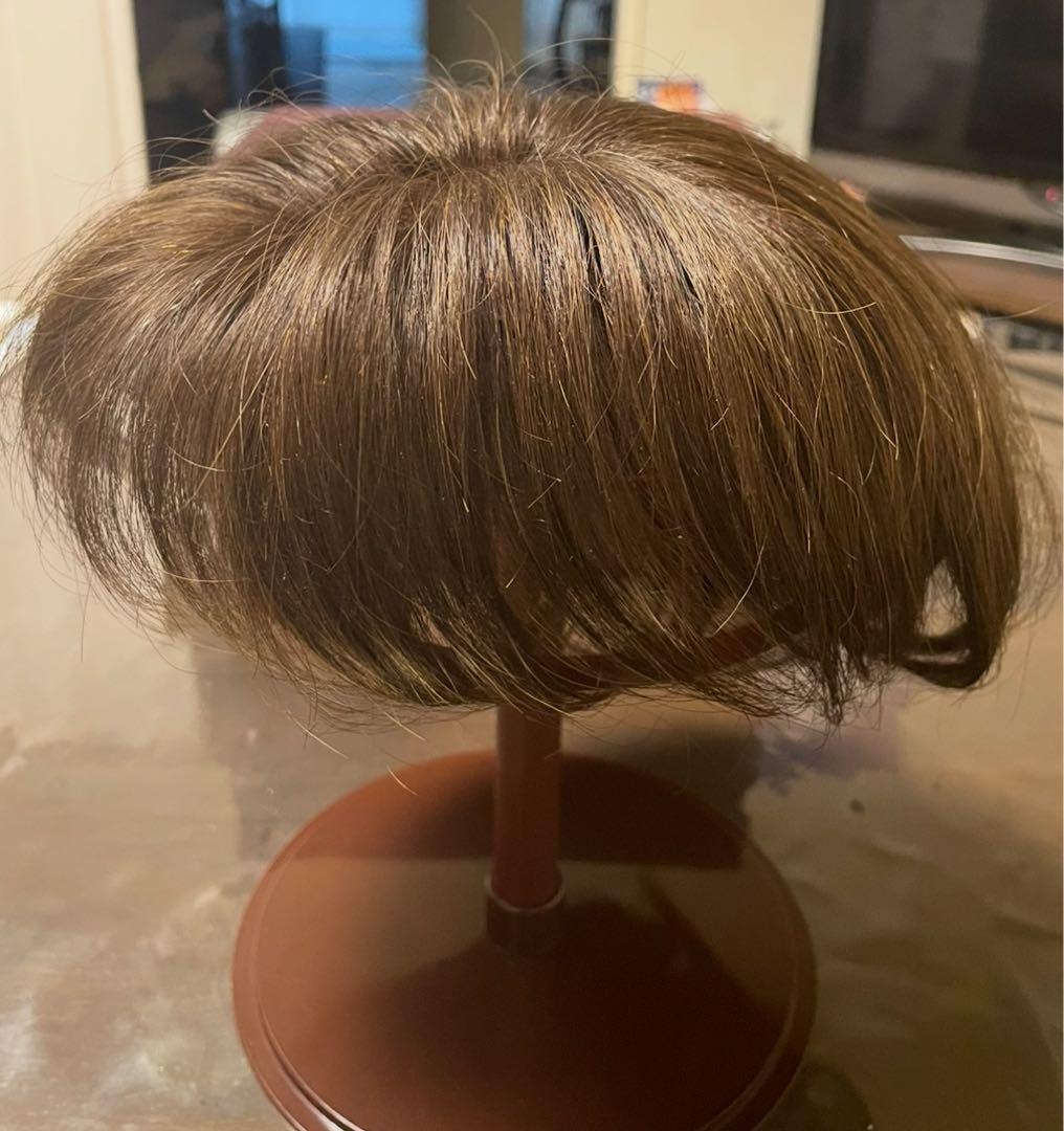 お値下げ❣️アートネイチャー左分け人毛100ショート頭頂部ウイッグ自然なブラウン