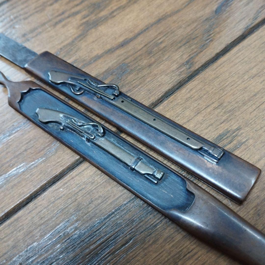 武具　笄．小柄セット　火縄銃図案　骨董品　刀装具　珍品