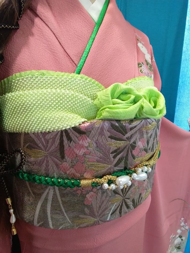 振袖フルセット、振袖鈴乃屋、成人式、重ね衿、帯揚げ帯締め、西陣袋帯