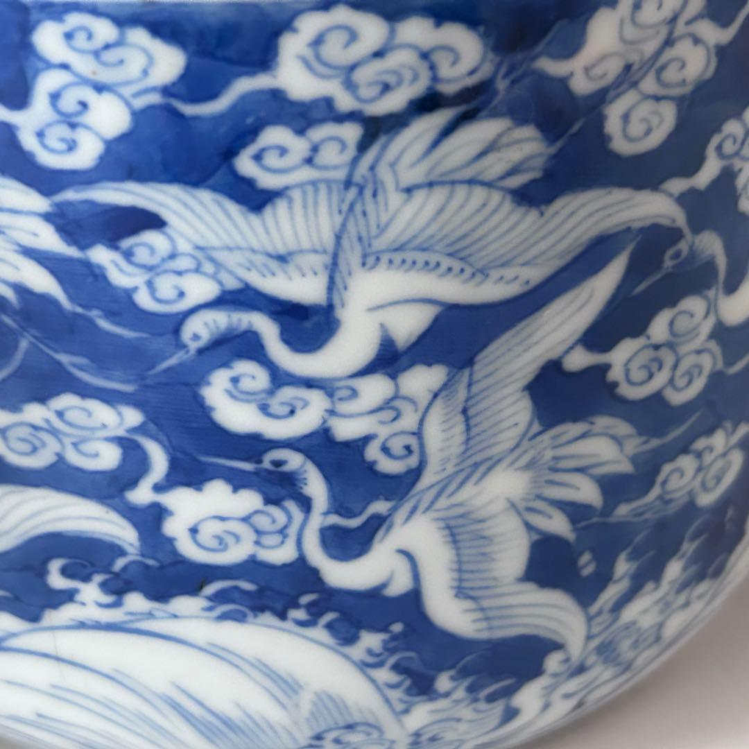 茶道具　新渡　染付　鶴絵　水指　中国　茶会　初釜　稽古　棚　しんと　そめつけ