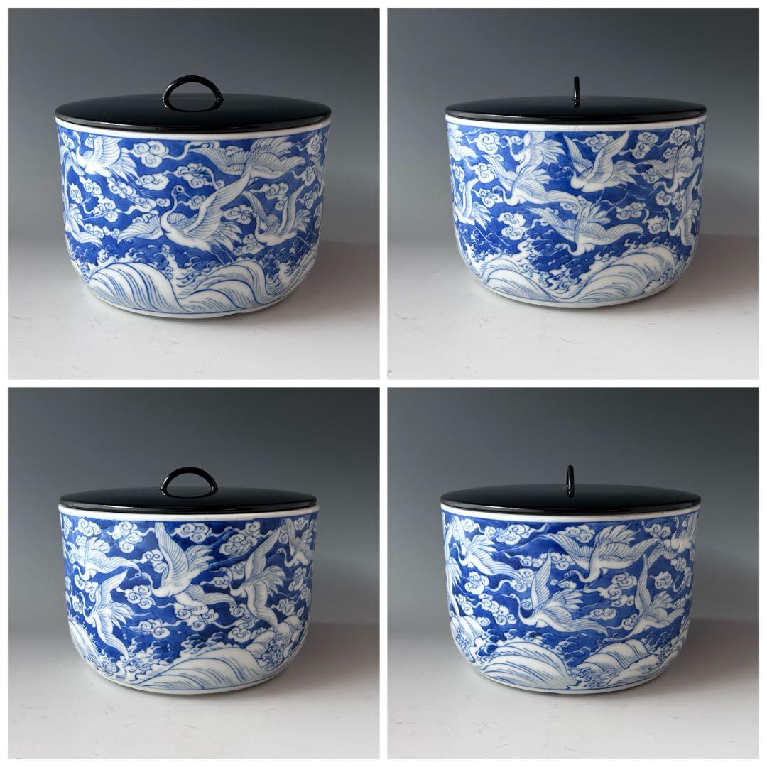 茶道具　新渡　染付　鶴絵　水指　中国　茶会　初釜　稽古　棚　しんと　そめつけ