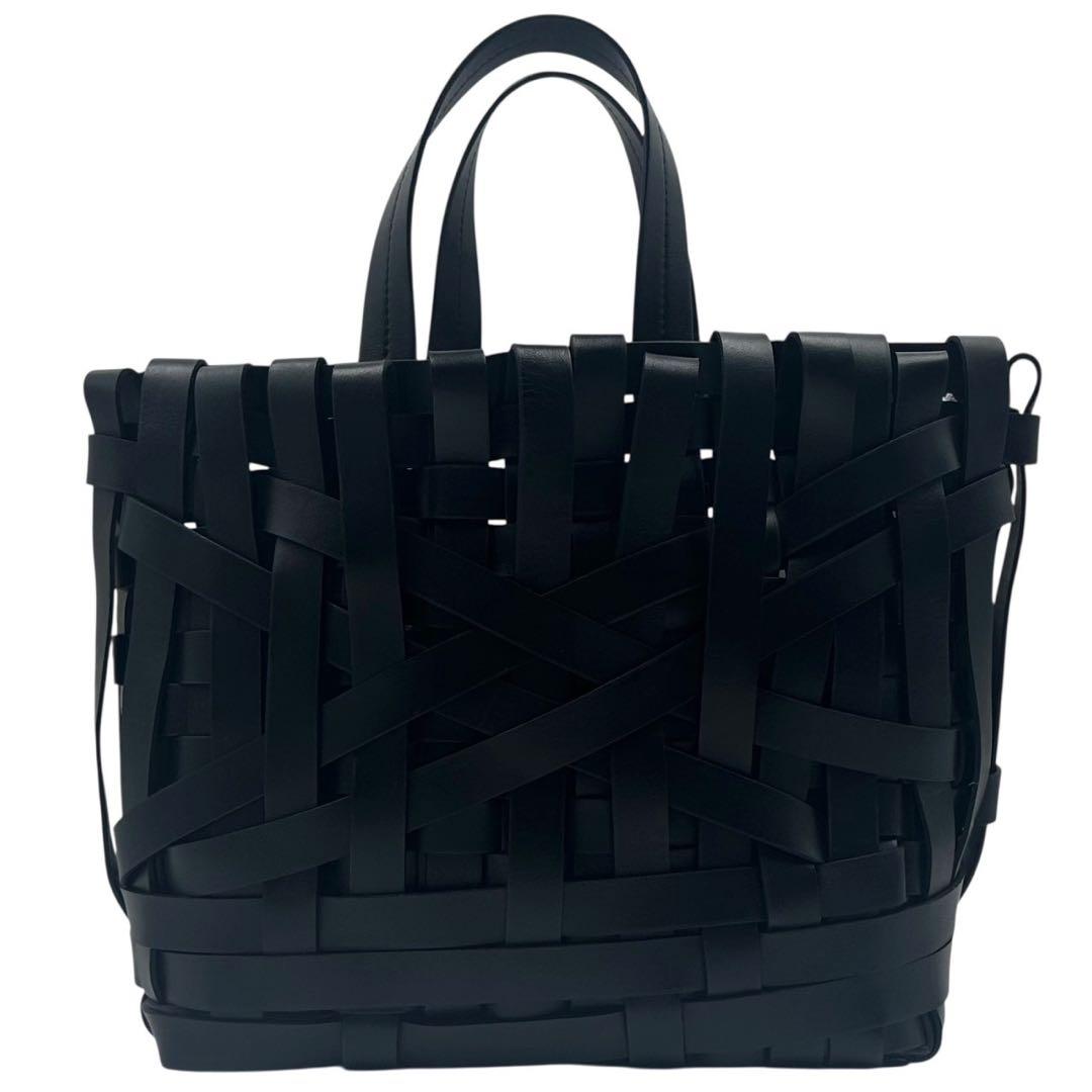 【極上品】JILSANDER ハンドバッグ WOVEN ブラック レザー