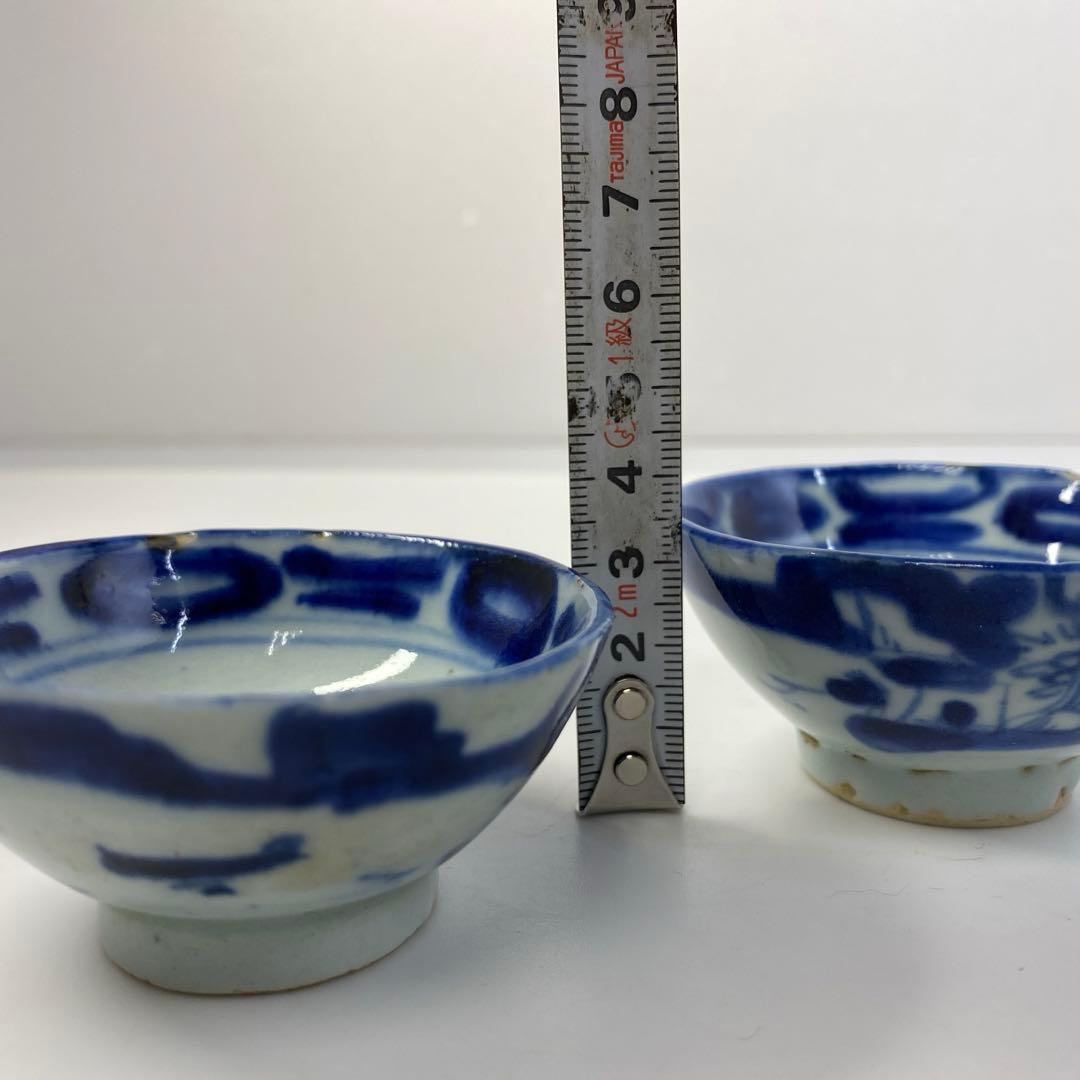 中国清時代 青花盃2客 タコヒ 東さ6-0812①