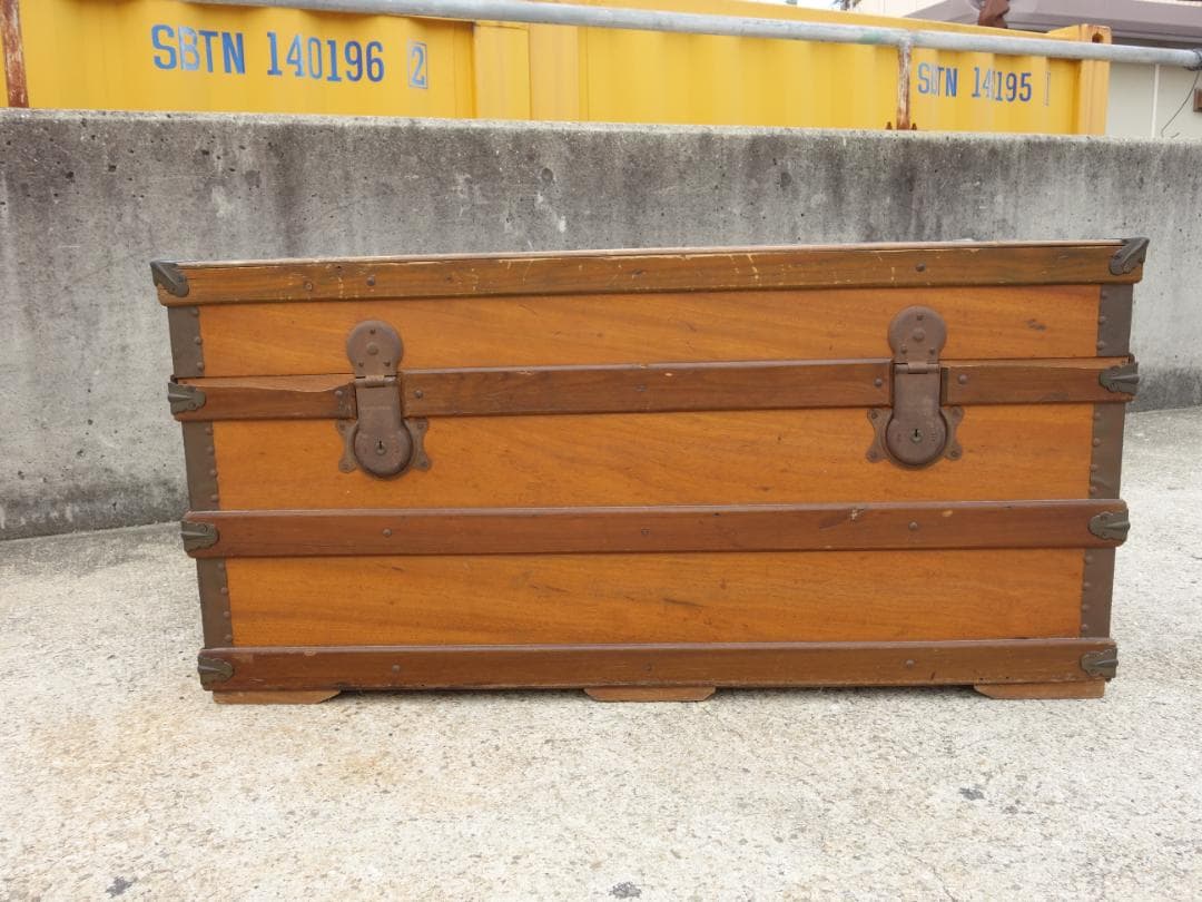 中古】K▽木箱 宝箱 船舶 トランクケース 古道具 収納 (38707) 中古】K▽木