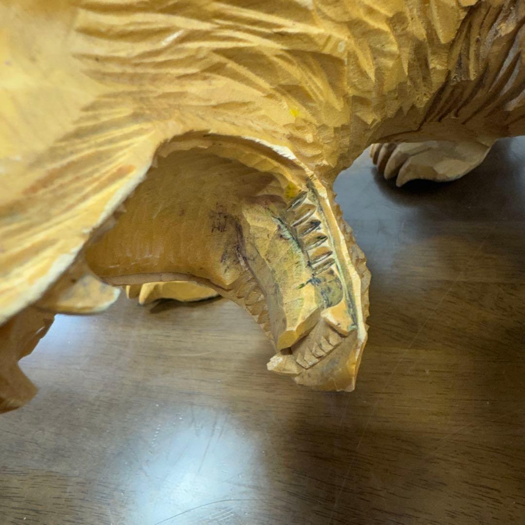 希少】 木彫り 熊 一刀彫 怒り熊 置物 全長約40cm 工芸品